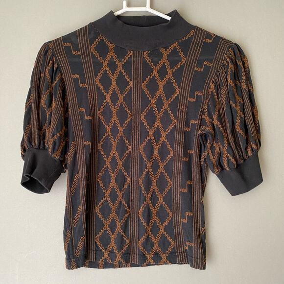 Free People Sweaters - Free People sz S black copper boho prairie sweater top